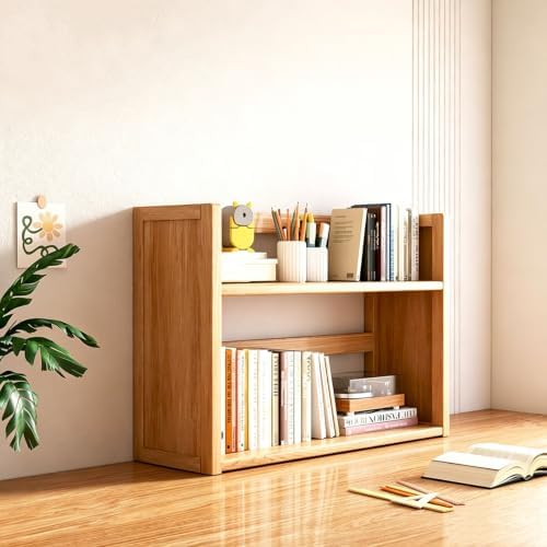 3 Tier Solid Wood Bookshelf for Desktop with Storage Shelves by Unknown