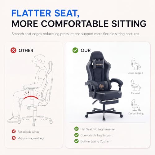 Desk Computer Gaming Chair - High Back Ergonomic Office Chair with Footrest and Lumbar Support, Swivel Comfy Home Gamer Video Game Chairs with Pocket Spring Cushion for Adults (Grey Leather) - Image 5