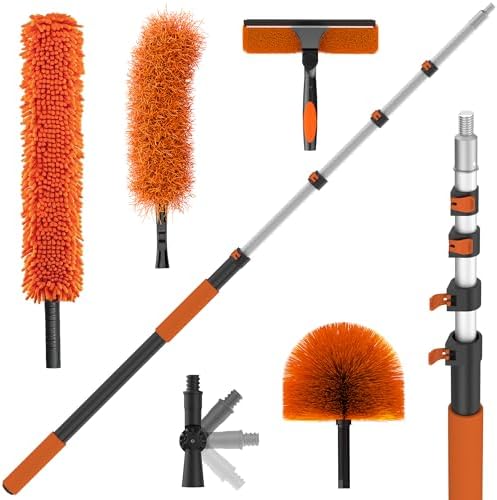 30FT High Reach Duster Kits with 5-24FT Extension Pole, Cobweb Duster with Telescoping Pole, Washable Ceiling Fan Cleaner & Window Squeegee for Glass Surfaces & High Roof by Unknown