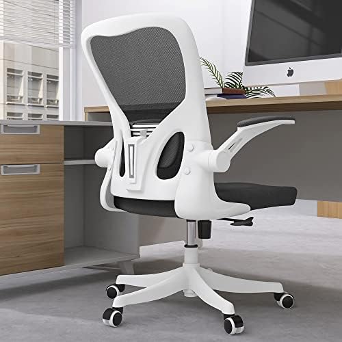 Monhey Office Chair - Ergonomic Office Chair with Lumbar Support & Flip Up Arms Home Office Desk Chairs Rockable High Back Swivel Computer Chair White Frame & Black Mesh Study Chair by Monhey-EasyErgonomicChair