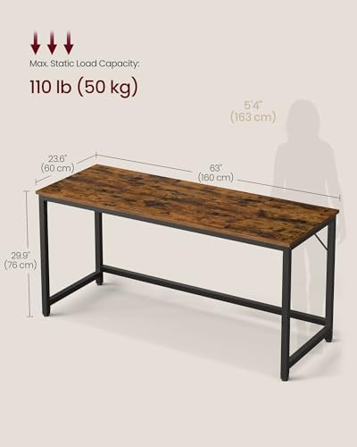 VASAGLE Computer Desk, Steel Frame Gaming Desk for Home Office, 63 Inch - Image 3