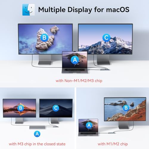 LIONWEI USB C Splitter Dual Monitors for MacBook Pro, 2USB-C Video Output 4K@60Hz, 10Gbps Data Transfer, 100W PD Charging, Dual Monitor Adapter Dongle for USB C Monitor, Windows, MacBook Pro/Air - Image 3