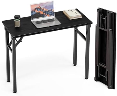 TEMI Small Computer Desk Folding Table - 35.8" Foldable Office Desk, No Assembly, Perfect for Small Spaces in Bedroom, or Apartment, Portable Mini Desk or Study Table Compact Design, Dark Oak by TEMI