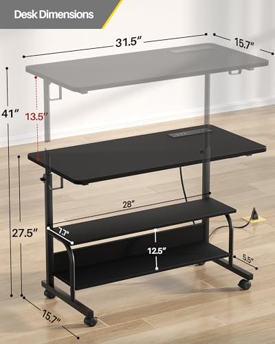 Armocity 32" Rolling Standing Desk with Charging Station for Couch Bed - Image 3