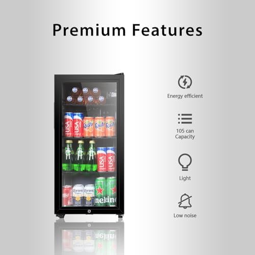 HAILANG Beverage Refrigerator, 3.2 Cu.Ft, Mini Fridge with Glass Door for Soda Beer, Freestanding Beverage Cooler for Office, Bar, Adjustable Shelving&Adjustable Foot - Image 3