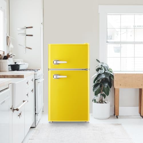 WANAI Compact Mini Refrigerator 3.5 Cu.Ft Small Refrigerator with Freezer, Retro Mini Fridge with Dual Door,7 Adjustable Thermostat, Adjustable Shelves For Dorm, Office Bedroom, Yellow - Image 6