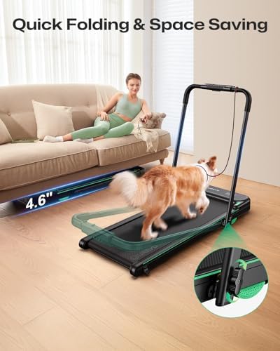 UREVO Strol 2E Smart 2-in-1 Folding Treadmill, Compact Walking Pad with Safety Handle, Plug and Play, Standing Desk Treadmill with Dual LED Display, Smart APP, Walking or Running for Home - Image 4