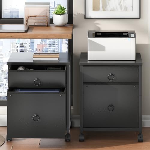 HOOBRO File Cabinet, 2-Drawer Vertical Mobile Office Cabinet, Rolling Printer Stand, for A4/Letter Size Files, Nonwovens Drawer, for Home Office, Black BB21WJ01 - Image 4