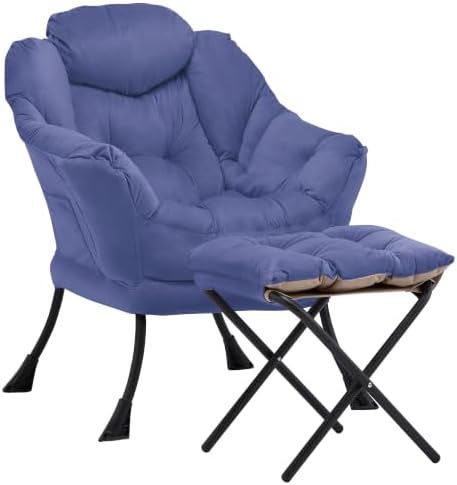 Lazy Chair with Ottoman, Comfy Reading Chair, Dark Blue by Aunekiv