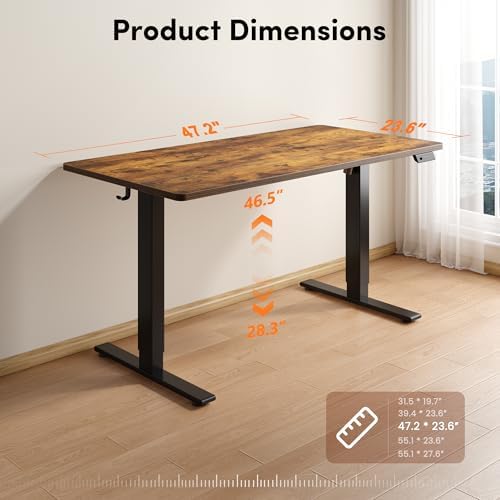 FEZIBO One-Piece Standing Desk, 48"x24" Seamless Tabletop Electric Height Adjustable for Home Office, Study Rooms & Multi-Device Workstations, Rustic Brown - Image 3