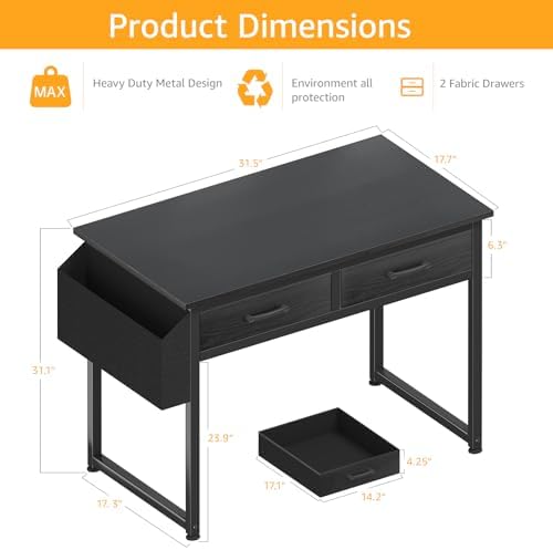 DLisiting 32 Inch Small Desk with Drawers, Black - Image 3