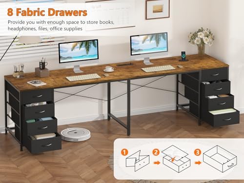 95" 2 Person Desk with 8 Fabric Drawers for Home Office, Living Room - Image 4