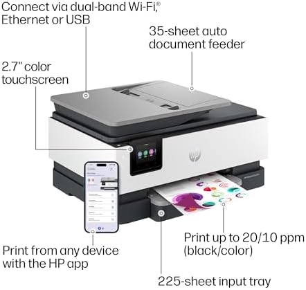 HP OfficeJet Pro 8125 Wireless All-in-One Color Inkjet Printer, Print, Scan, Copy, ADF, Duplex Printing Best-for-Home Office, 3 Month Trial of Instant Ink Included, AI-Capable (C2VJ4A) - Image 5