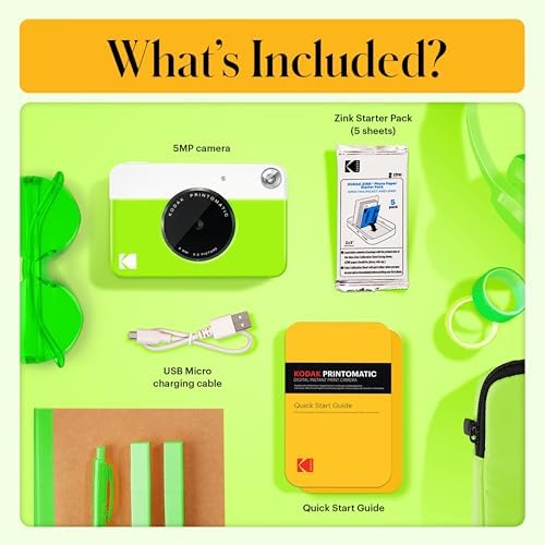 Kodak Printomatic Full-Color Instant Print Digital Camera - 75 Sheets Bundle - Prints On Zink 2x3 Sticky-Back Photo Paper - 5MP, Portable, Creative Fun Gift for Birthday, Christmas, Holiday - Green - Image 3