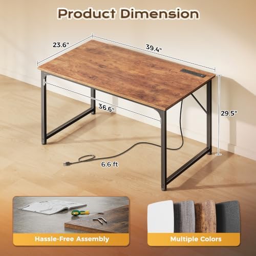 PRAISUN 40 X 24 Inch Deeper Desk with Power Outlets - Image 2
