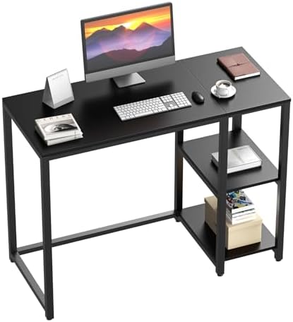 SINPAID 40" Small Gaming Computer Desk with Shelves for Home Office, Black by SINPAID