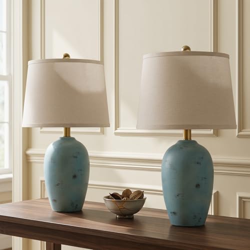 AIEAMPDO 21'' Set of 2 Coastal Small Ceramic Lamps for Bedroom - Image 2