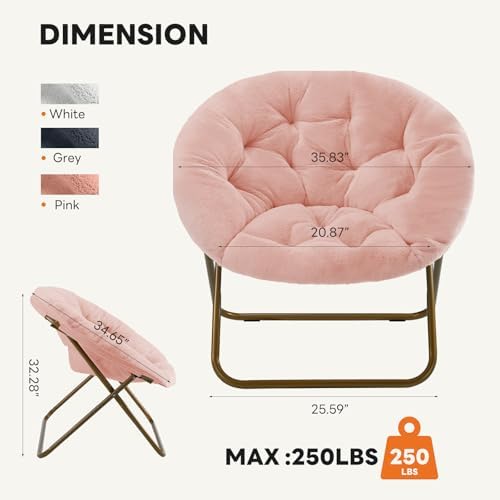 DUMOS Faux Fur Saucer Chair for Adults, Living Room Folding Lounge Chair - Image 2