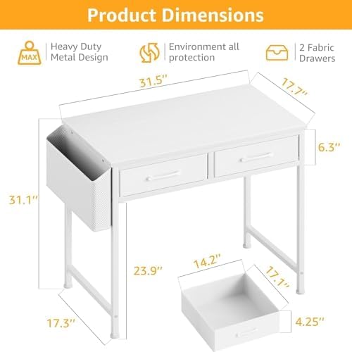 DLisiting White Desk with Storage Drawers - 39 Inch Small Computer Desk with Drawers for Bedroom Home Office, Study Writing Vanity Table Without Mirror for Girls Small Spaces - Image 3