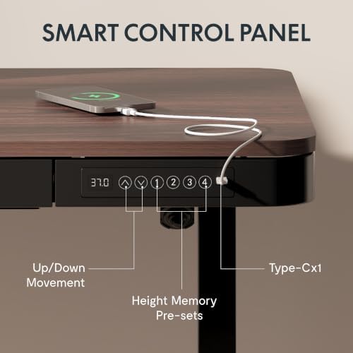 FLEXISPOT Comhar 55" Electric Standing Desk with Storage, Built-in Drawer & USB Charging Ports, Height Adjustable Sit Stand Computer Desk, Quick Assembly, Child Lock, Walnut - Image 6