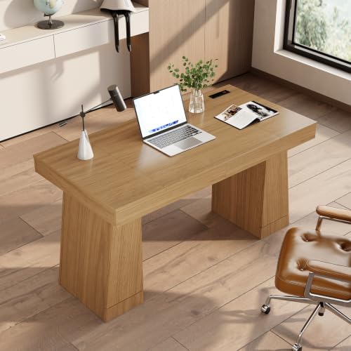 55" Executive Desk with Power Outlet, Storage Cabinet - Image 3