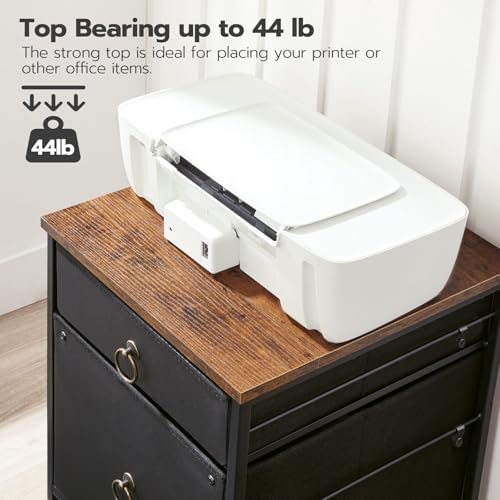 HOOBRO File Cabinet, 2-Drawer Vertical Mobile Office Cabinet, Rolling Printer Stand, for A4/Letter Size Files, Nonwovens Drawer, for Home Office, Rustic Brown and Black BFK21WJ01 - Image 7