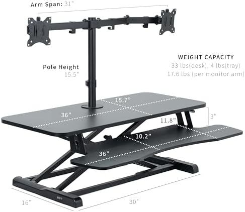 VIVO Black 36 in Standing Desk Converter with Monitor Stand, DESK-V036K-M2 - Image 3