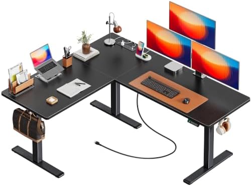 Huuger 63 x 55 Inch L Shaped Standing Desk with Power Outlets by Huuger