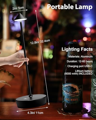 LED Cordless Table Lamp Rechargeable 6000mAh Battery Outdoor Desk Lamp - Image 3