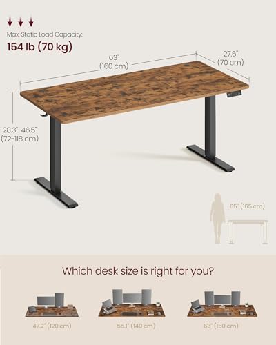 VASAGLE Electric Standing Desk, Height Adjustable, 63 x 27.6 Inches - Image 3