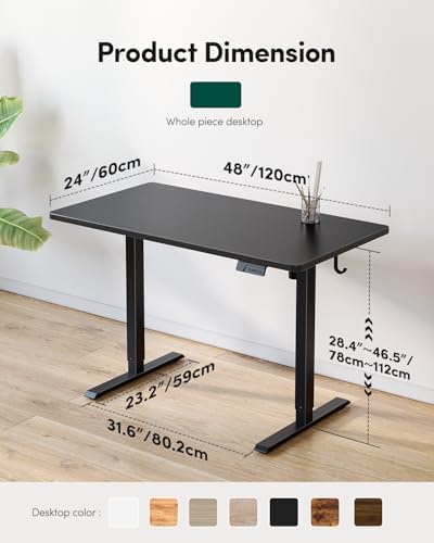 FEZIBO One-Piece Standing Desk, 48"x24" Seamless Tabletop Electric Height Adjustable for Home Office, Study Rooms & Multi-Device Workstations, Black - Image 3