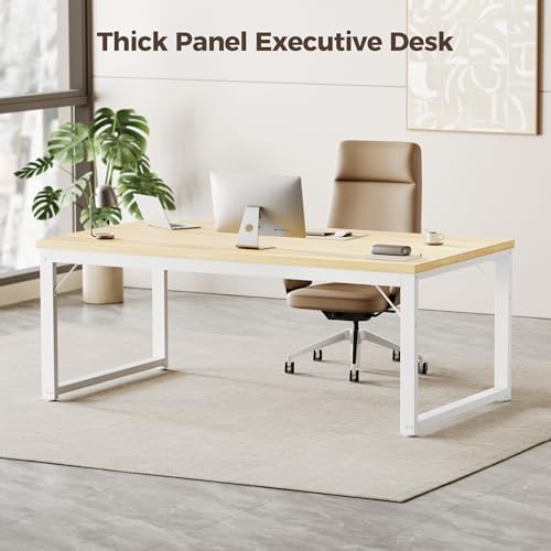Mericonia 54 Inch Computer Desk, 1" Thick Large Office Table, Oak - Image 3