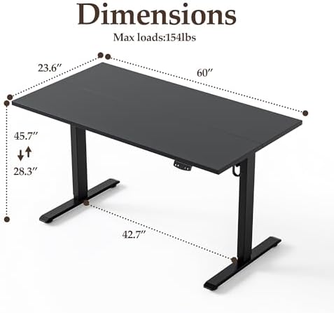 Klicelor 60 Inch Large Electric Standing Desk, Height Adjustable Office Desk, Sit Stand Up Computer Gaming Desk with Memory Preset, Two-Piece Desktop, Black - Image 3