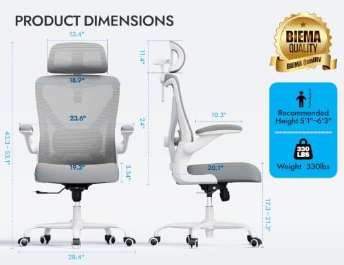 Ergonomic Office Chair: Mesh Desk Chair Comfy with Headrest& Lumbar Support - Image 2