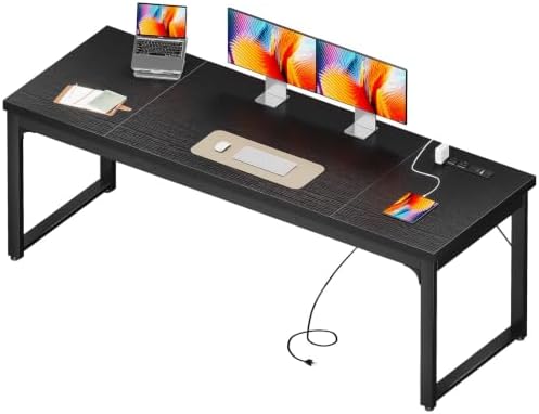 Coleshome 71 Inch Long Computer Desk with Power Outlet, Thicker Desktop & Legs, Large Heavy Duty Office Desk for Home Office & Gaming, Black by Coleshome