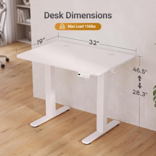 Claiks Electric Standing Desk 32x19 Inch Adjustable Desk, White - Image 3