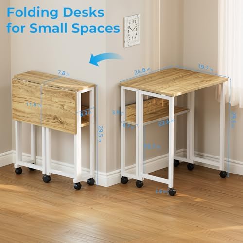 GreenForest Folding Desk with Wheels, 24.8" Rolling Table for Small Spaces - Image 3
