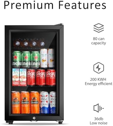 Saeoola Beverage Refrigerator, 2.3Cu.ft Mini Fridge with Double Glass Door, Cooler for Soda, Beer or Wine for Home, Office or Bar with Adjustable Removable Shelves (Black) - Image 2