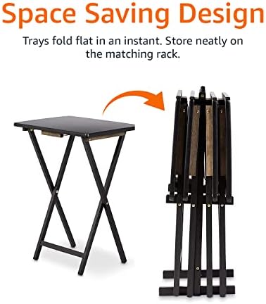 Amazon Basics Portable Foldable TV Tray Table with Storage Rack, Space-Saving Design, 15" x 19" x 26", Black, 4-Pack - Image 6