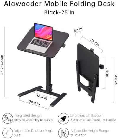 alawooder 25" Mobile Folding Desk: Pneumatic Sit-Stand, No Assembly - Image 3