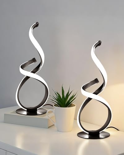 2 Pack Modern Table Lamps for Nightstand, LED Spiral Touch Light by JIOODICH.