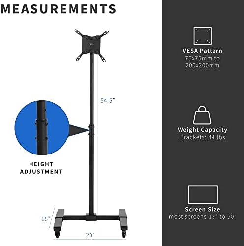 VIVO Black Rolling TV Cart w/Wheels for 13 to 50 inch Screens, STAND-TV07W - Image 4