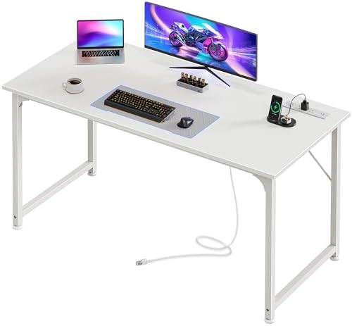 PRAISUN 47 X 20 Inch Computer Desk, Power Outlets, USB-C, White by PRAISUN
