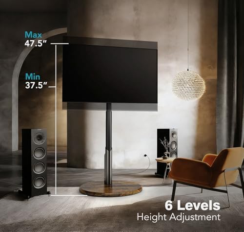 Mobile TV Stand with Power Outlet, Rolling TV Cart for 27-70 Inch OLED LED Monitors, 6 Levels of Height Adjustment, Ambient RGB Lighting on The Bottom Wheels Holds up to 88lbs - Image 4