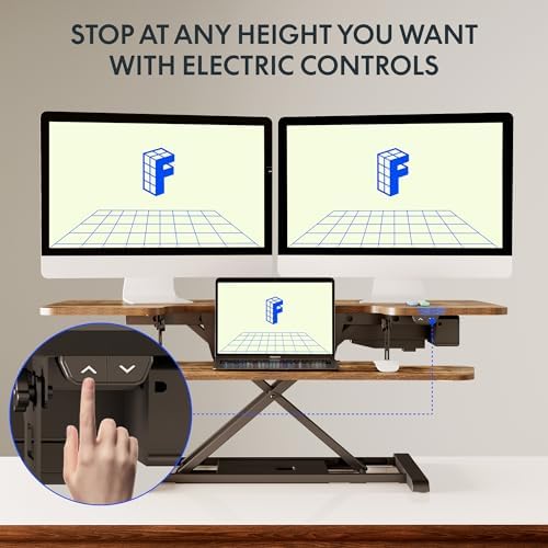 FLEXISPOT 40 inch Electric Motor Desk Converter, Sit to Stand Monitor and Laptop Workstation, Height Adjustable Riser with Wide Keyboard Tray, Rustic Color - Image 6