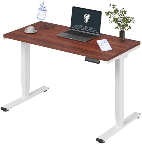 FLEXISPOT E6 Essential 3 Stages Dual Motor Electric Standing Desk 48x24 Inch Whole-Piece Board Height Adjustable Desk Electric Sit Stand Desk(White Frame + Mahogany Desktop, 2 Packages) by Unknown