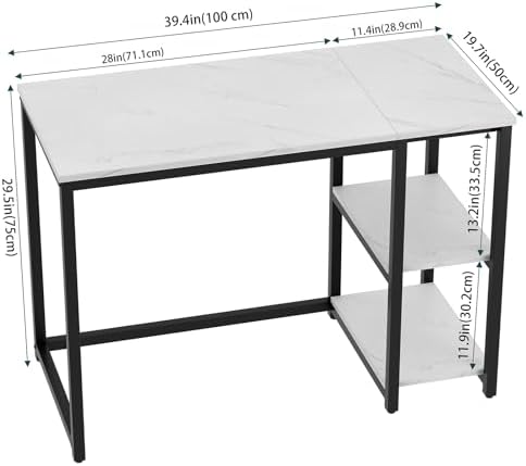 SINPAID 40" Small Computer Desk with Shelves for Home Office,White Marble - Image 3