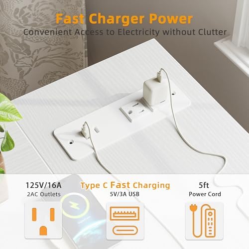 TIQLAB Small Computer Desk with Power Outlets, 40 Inch L Shaped Desk with Reversible Shelves, Gaming Desk Corner Desk Study Writing Desk for Home Office Bedroom Small Space, White - Image 4