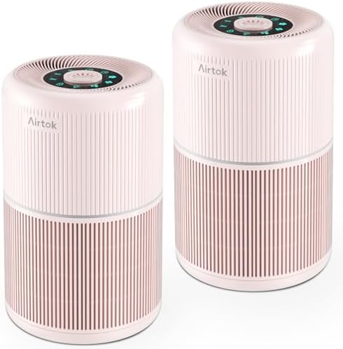 2 Pack Air Purifier for Home Bedroom with H13 True HEPA Filter for Smoke, Smokers, Dust, Odors, Pollen, Pet Dander | Quiet 99.9% Removal to 0.1 Microns | Pink Available for California by AIRTOK