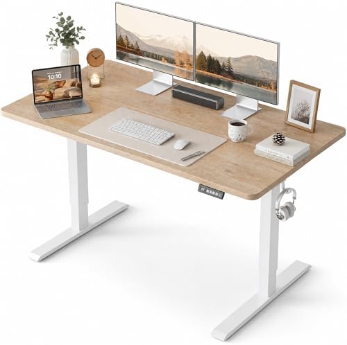 Grandder 47x32 Large Electric Standing Desk, Height Adjustable Computer Desk with 2 Memory Presets, 31.5" Deep Desktop Sit Stand Desk Home Office Desk Workstation Table with Hooks, Maple by Grandder